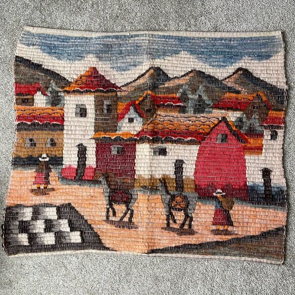 Handmade Other - Peruvian Folk Art Hand Woven Tapestry Wall Hanging Andes Vintage 35x28 Fiber Art